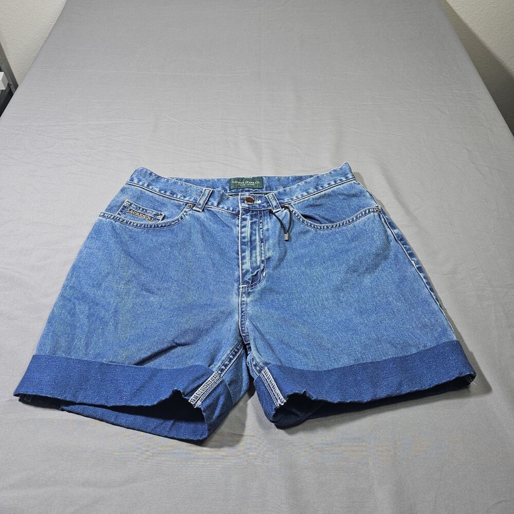 Lauren Ralph Lauren Denim Shorts Womens 4 Blue Cuffed Jean High Rise Mom
